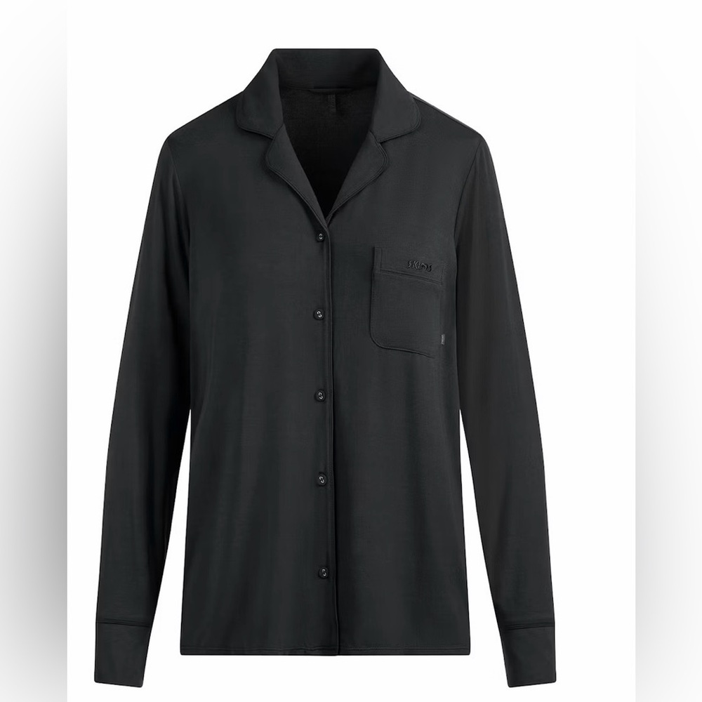SKIMS Black Button-Up Pajama Top